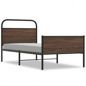 Bed Frame Brown Oak Steel, Engineered Wood Twin Bed Fra...