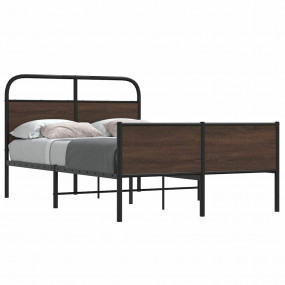 Bed Frame Brown Oak Steel, Engineered Wood Double Bed F...