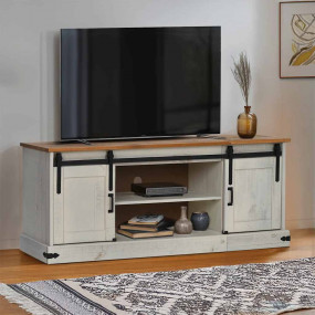 TV Cabinet White Solid pine wood, metal 59x15.7x23.6 in