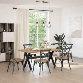 Dining Table Natural, Black Solid pine wood Large Durab...