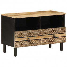 TV Cabinet Black Solid Rough Mango Wood Medium TV Cabin...