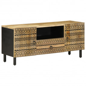 TV Cabinet Black Solid Mango Wood Medium TV Cabinet Rec...