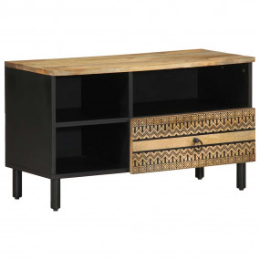 TV Cabinet Black Solid rough mango wood, iron Medium St...