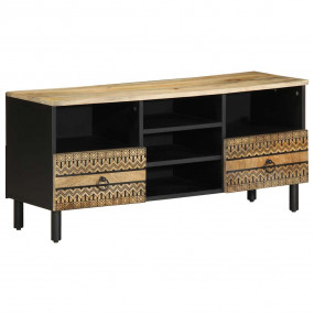 TV Cabinet Black Solid Rough Mango Wood, Iron