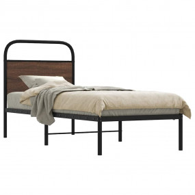 Bed Frame Brown Oak Steel, engineered wood Twin