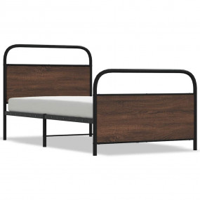 Bed Frame Brown Oak Steel, Engineered Wood Twin Bed Fra...