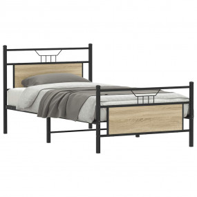 Bed Frame Sonoma oak Engineered wood and steel 39.4 x 7...