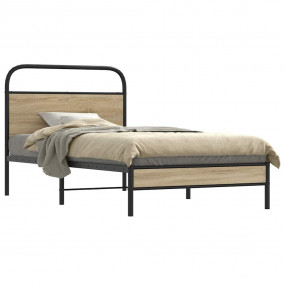 Bed Frame Smoked Oak Steel, engineered wood Twin Durabl...