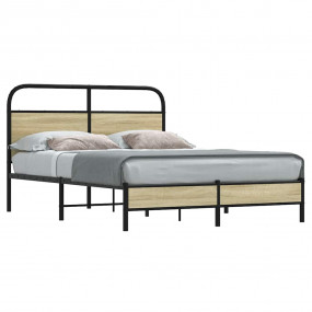 Bed Frame Sonoma Oak Steel, Engineered Wood Double Dura...