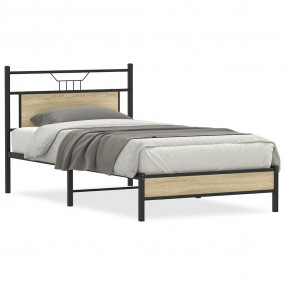 Bed Frame Sonoma oak Engineered wood and steel Twin Bed...
