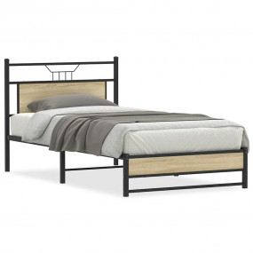 Bed Frame Sonoma oak Engineered wood, steel 39x79 in Be...