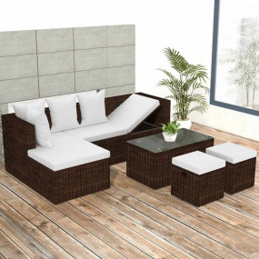 Patio Sofa Set Brown Poly Rattan Medium Height-Adjustab...