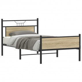Bed Frame Sonoma Oak Engineered Wood and Steel Single