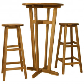 Bar Set Warm brown Solid acacia wood 3 piece set Durabl...