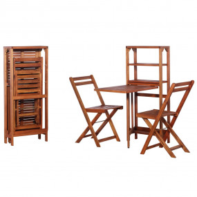 Bistro Set Natural wood Solid acacia wood 2-seater Fold...