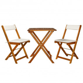 Bistro Set Warm Wood Tone Solid Acacia Wood Foldable Bi...