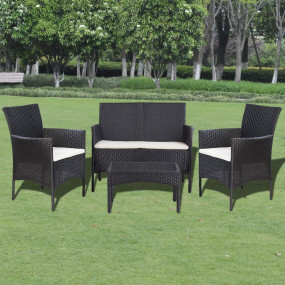 Outdoor Furniture Set Black and Cream White PE rattan