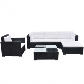Outdoor Furniture Set Black PE Rattan 6 Piece Modular