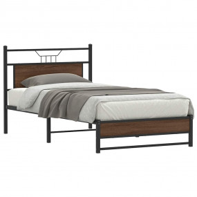 Bed Frame Brown Oak Engineered Wood, Steel Single Bed F...