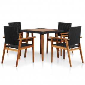 Dining Set Black and brown PE rattan, solid acacia wood...