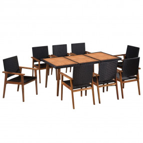 Dining Set Black and Brown PE rattan Large Seats Many