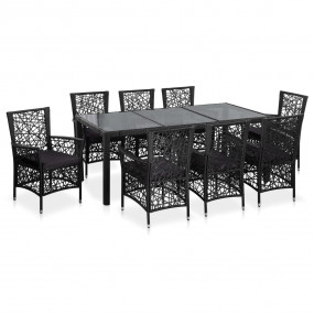 Dining Set Black, Dark Grey PE rattan, Steel, Tempered ...