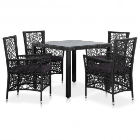 Patio Dining Set Set of 4 Black Poly Rattan, Steel, Tem...