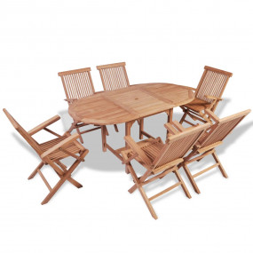 Garden Table And Chair Warm Brown Teak Wood 7 Piece Set...