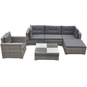 Patio Furniture Grey PE Rattan, Powder-coated steel, Gl...
