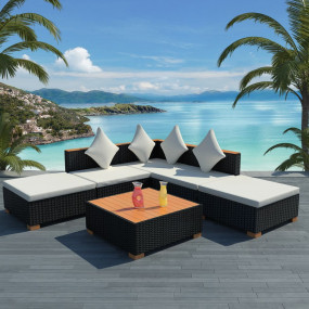 Outdoor Sofa Set Black rattan with cream cushions and b...