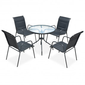 Garden Furniture Set Black Powder-Coated Steel 5 Piece ...