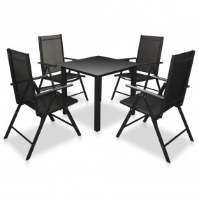 Garden Dining Set Black Powder-coated aluminum, textile...
