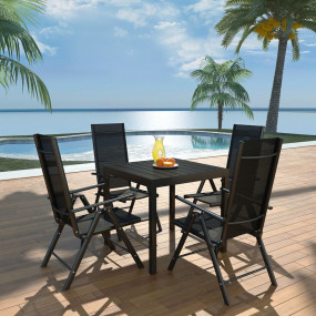 Outdoor Dining Set Black Aluminum, WPC, Textilene Mediu...