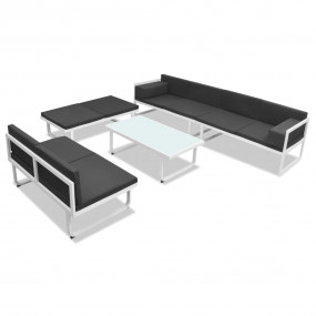 Garden Sofa Set Black and White Aluminum frame, Textile...