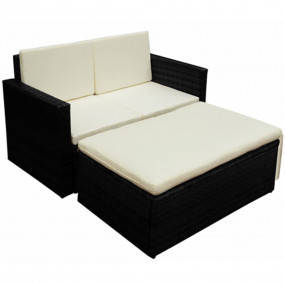 Patio Furniture Black PE Rattan, Powder-Coated Steel, 1...