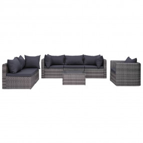 Sofa Set Grey Poly rattan, powder-coated steel, glass, ...