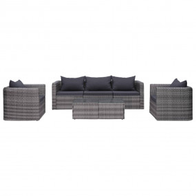 Sofa Set Grey PE Rattan, Powder-Coated Steel, Glass Med...