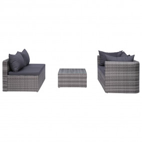 Sofa Set Grey PE rattan, powder-coated steel, glass 5 P...