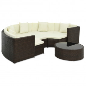 Patio Sofa Set Set of 7 Brown and cream white