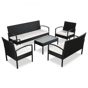 Sofa Set Black PE rattan, powder-coated steel, 100% pol...