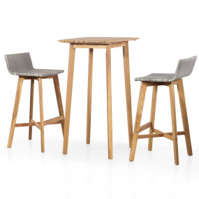 Bar Set Brown and light gray Solid acacia wood and PE r...