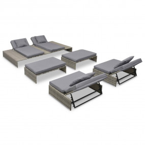 Sun Bed Grey PE Rattan Large Adjustable Armrests