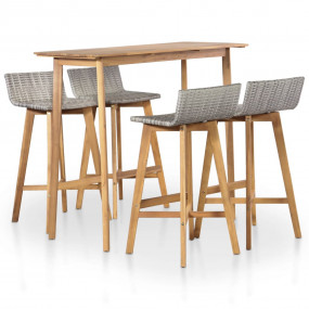 Bar Set Brown and light gray Solid Acacia Wood, PE Ratt...