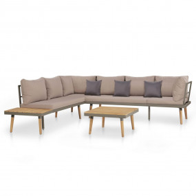 Sofa Set Brown and Grey Solid acacia wood, Steel, Polye...