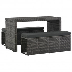 Sofa Set Grey PE Rattan 3 Piece Set Durable