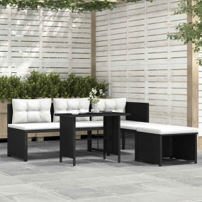 Sofa Set Black PE Rattan, Glass, Powder-Coated Steel, P...