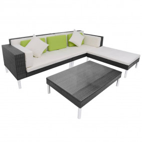 Garden Sofa Black Steel frame, PE rattan, Tempered glas...