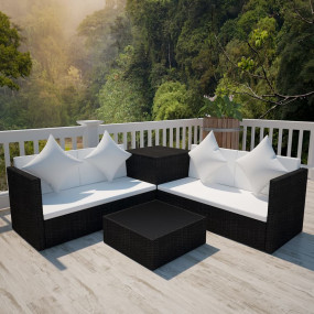 Patio Furniture Black PE Rattan Garden Lounge Set Recta...