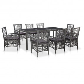 Dining Set Grey Polyethylene rattan, steel, tempered gl...