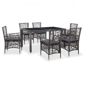 Dining Set Grey Polyethylene Rattan 7 Piece Set